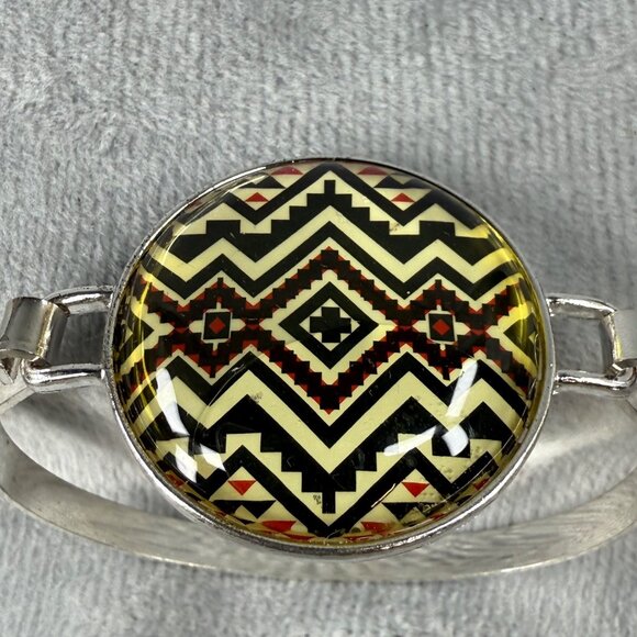 Geometric Aztec Pattern Glass Dome Silver-Tone Bracelet Women Fashion Jewelry - Picture 14 of 16